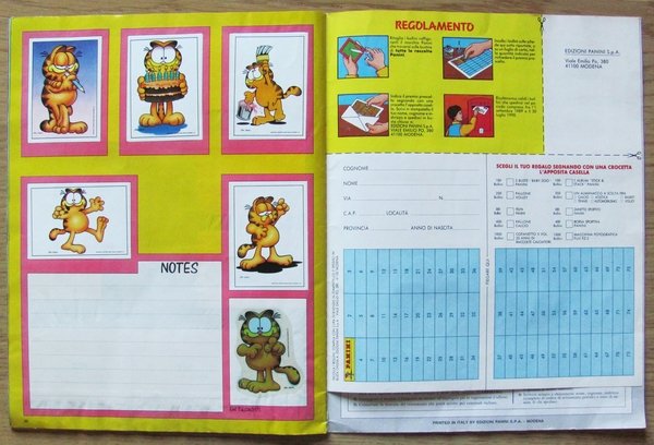 ALBUM FIGURINE PANINI - GARFIELD, 1989 - COMPLETO con CEDOLE …