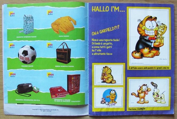 ALBUM FIGURINE PANINI - GARFIELD, 1989 - COMPLETO con CEDOLE …
