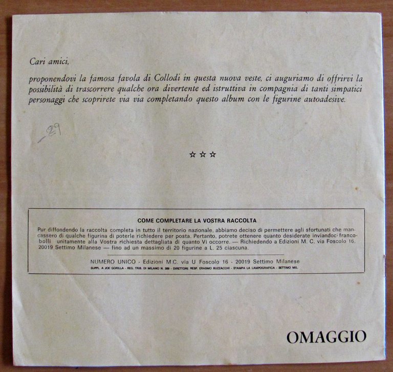 Album PINOCCHIO Raccolta di Figurine autoadesive Fustellate, 1975 (-29) | Immagine Gallery 6