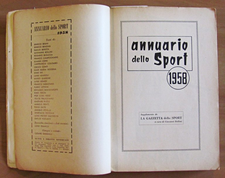ANNUARIO DELLO SPORT 1958 - Primati - Risultati - Commenti …