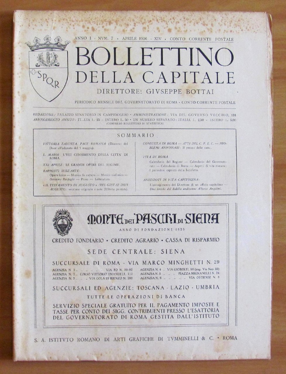 BOLLETTINO della CAPITALE - Anno I N.7 1936 - Direttore …