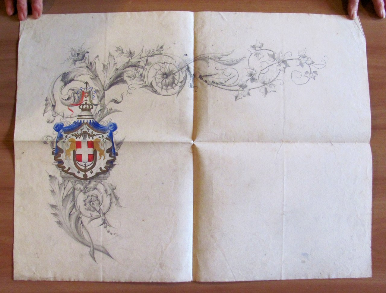 Bozzetto originale STEMMA del REGNO D'ITALIA (disegnato da BATTISTI) - …