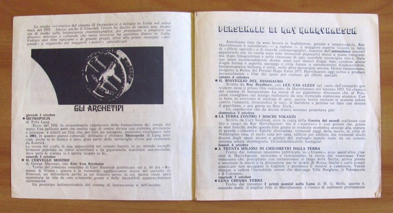 Brochure FANTASCIENZA CINE CLUB TEVERE, 1975 Rassegna Cinematografica