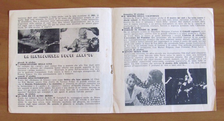 Brochure FANTASCIENZA CINE CLUB TEVERE, 1975 Rassegna Cinematografica