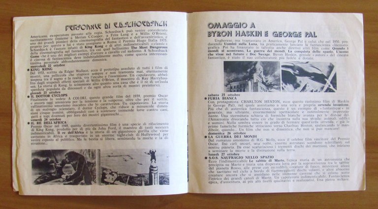 Brochure FANTASCIENZA CINE CLUB TEVERE, 1975 Rassegna Cinematografica