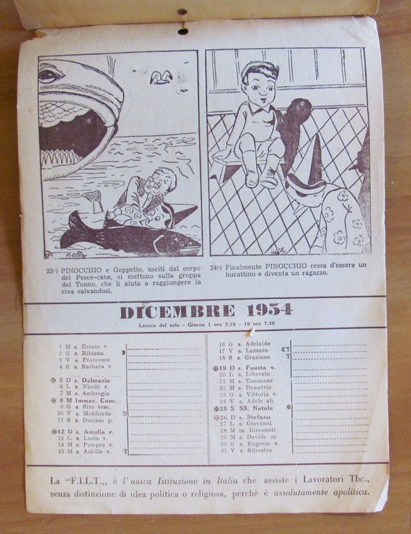 CALENDARIO 1954 - LE AVVENTURE DI PINOCCHIO Illustrate | Immagine Gallery 4