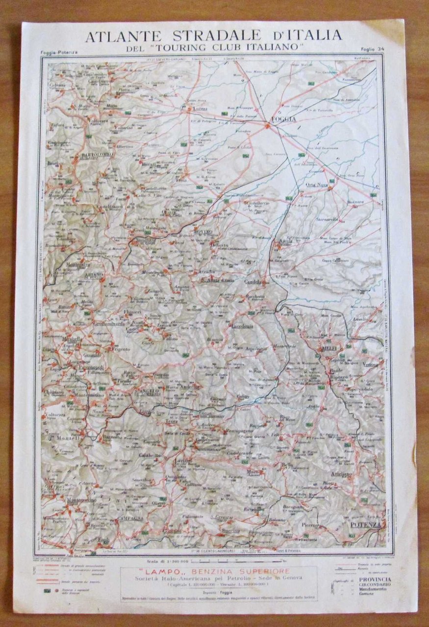 Cartina ATLANTE STRADALE Touring Club Italiano FOGGIA - POTENZA, 1924 | Immagine principale