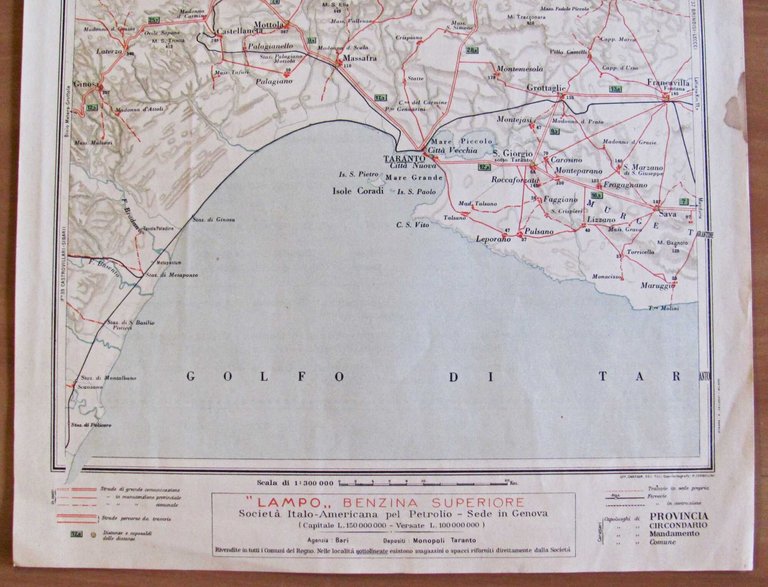 Cartina ATLANTE STRADALE Touring Club Italiano TARANTO - BARI, 1924 | Immagine Gallery 2