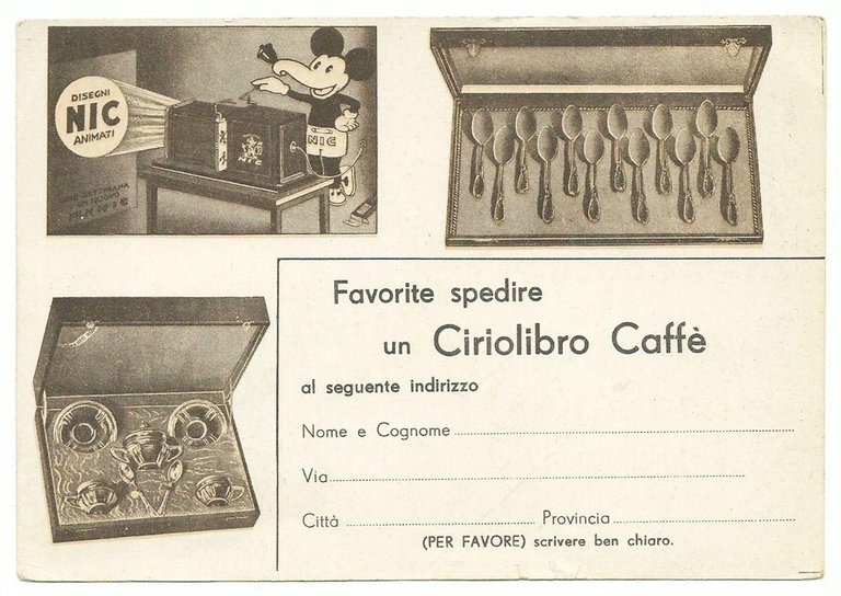 Cartolina Concorso CIRIO CAFFE' - TOPOLINO NIC