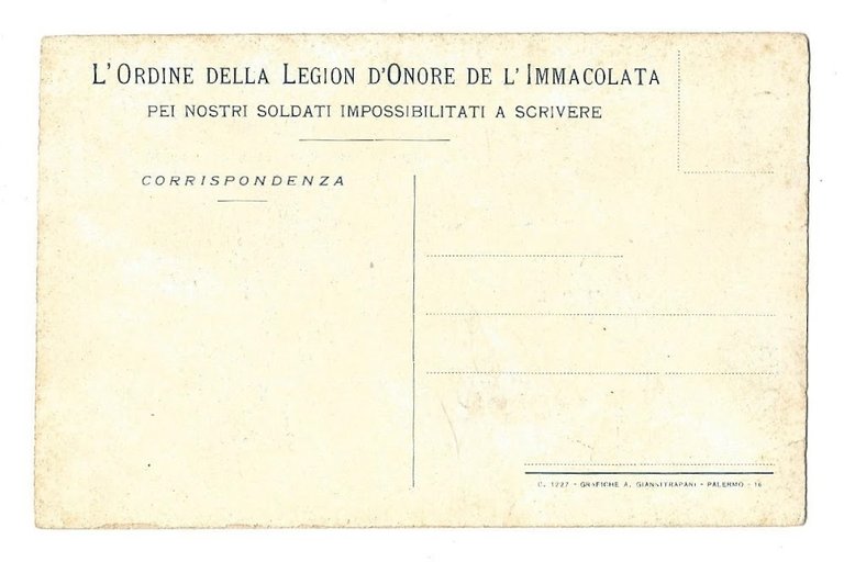 Cartolina ORDINE DELLA LEGION D'ONORE DE L'IMMACOLATA - Soldati non …