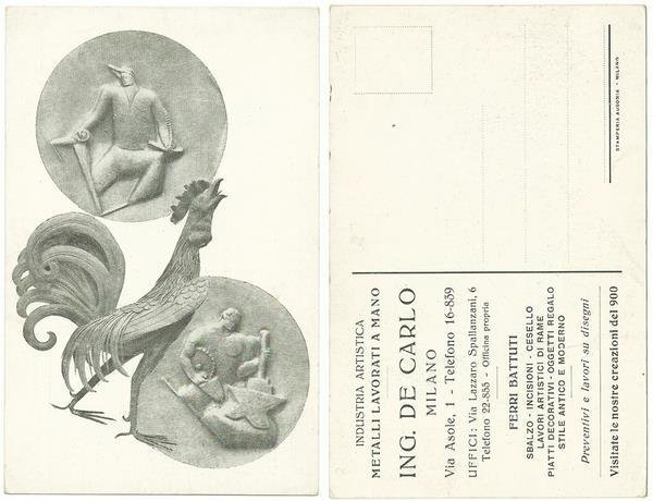 Cartolina pubblicitaria - ING. DE CARLO - METALLI E FERRI …