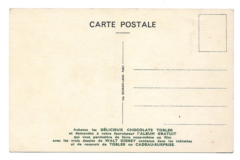 Cartolina Pubblicitaria Chocolats TOBLER - Walt DISNEY - FIGARO (PINOCCHIO)