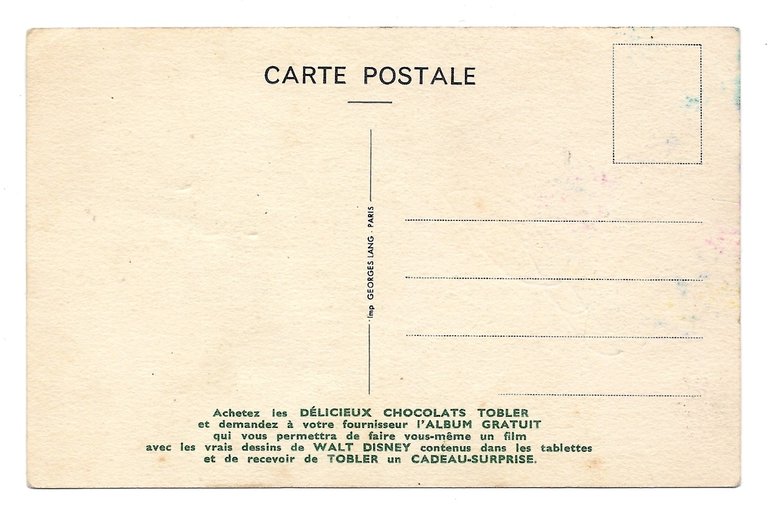 Cartolina Pubblicitaria Chocolats TOBLER - Walt DISNEY - STROMBOLI (PINOCCHIO)