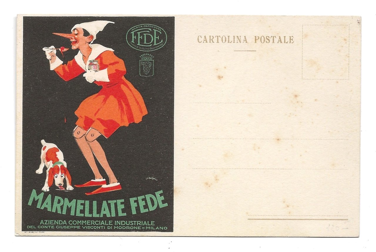 Cartolina Pubblicitaria MARMELLATE FEDE con PINOCCHIO - ill METLICOVITZ anni …