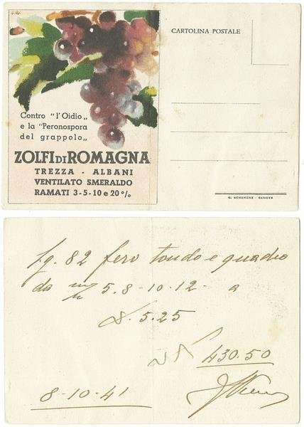 Cartolina Pubblicitaria Zolfi Di Romagna. Trezza. Albani. Ventilato Smeraldo. Ramati