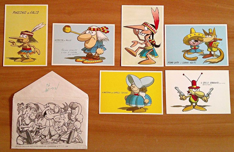 Cartoline PINOCCHIO JACOVITTI custodia AUTOGRAFATA, 1996 - Tiratura Limitata