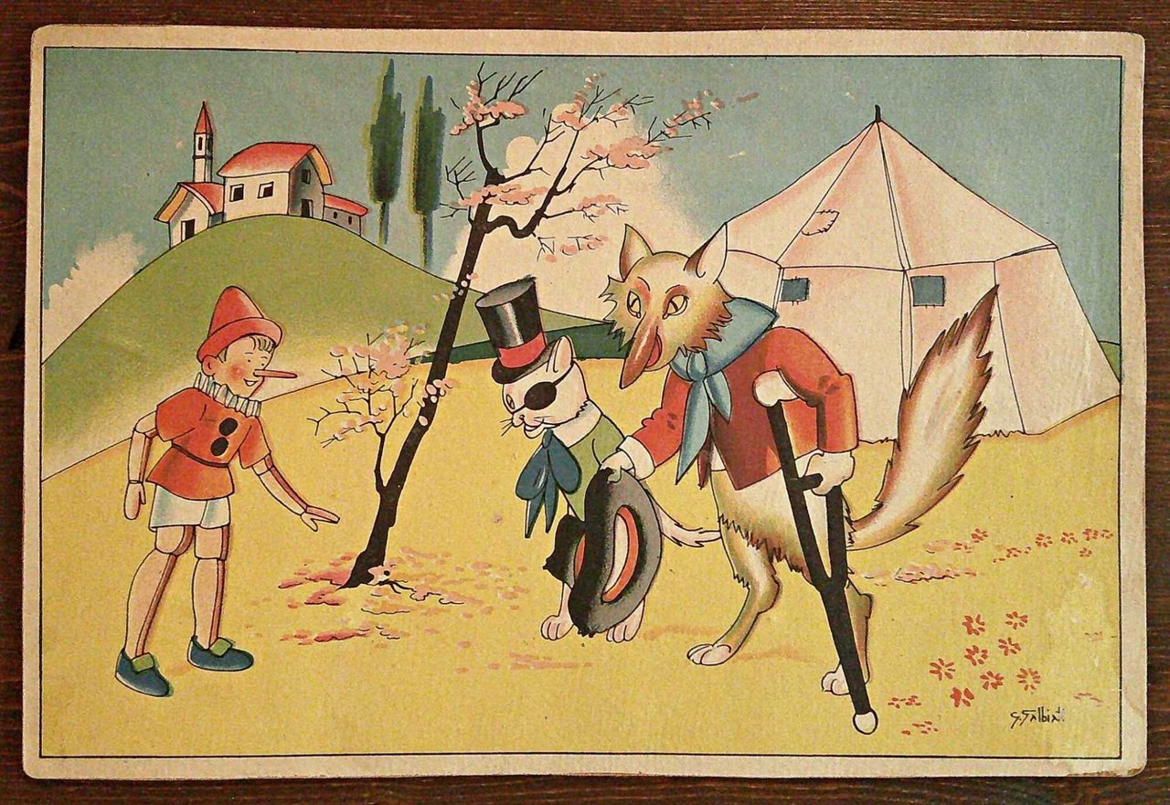 Cartoncino PINOCCHIO, IL GATTO E LA VOLPE di GALBIATI, anni …