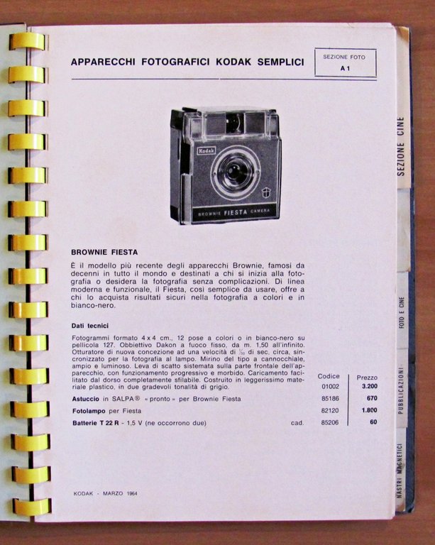 CATALOGO LISTINO KODAK FOTOGRAFIA E CINEMTOGRAFIA, 1964