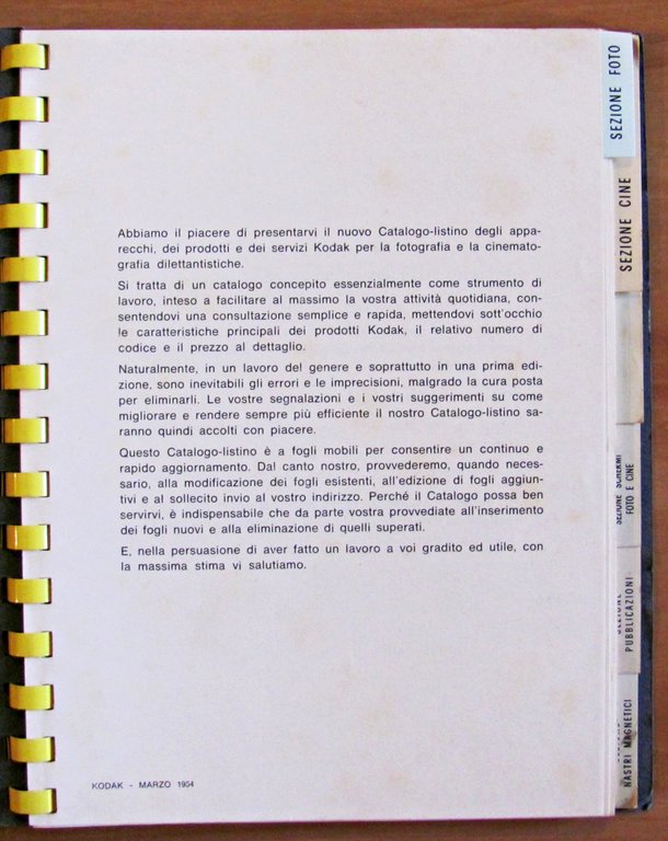 CATALOGO LISTINO KODAK FOTOGRAFIA E CINEMTOGRAFIA, 1964