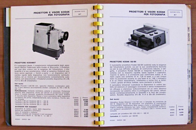 CATALOGO LISTINO KODAK FOTOGRAFIA E CINEMTOGRAFIA, 1964