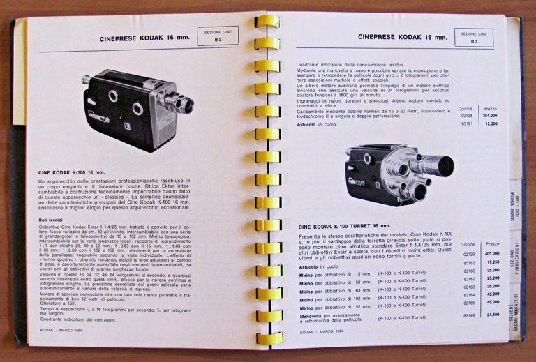 CATALOGO LISTINO KODAK FOTOGRAFIA E CINEMTOGRAFIA, 1964