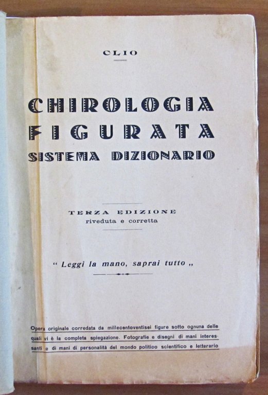CHIROLOGIA FIGURATA Sistema Dizionario, 1938 con Scheda Editoriale