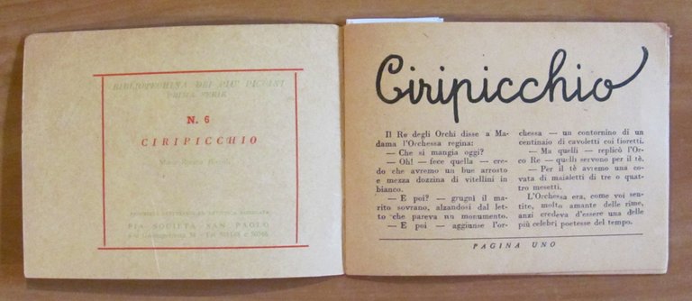 CIRIPICCHIO - Coll. Bibliotechina dei più Piccini- Serie I N.6