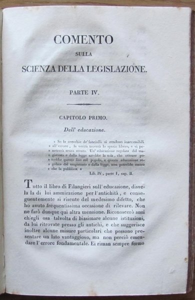 COMENTO SULLA SCIENZA DELLA LEGISLAZIONE DI G. FILANGERI