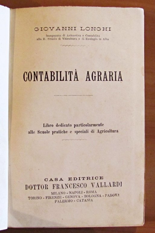 CONTABILITA' AGRARIA - Biblioteca Vallardi. Piccola Enciclopedia Illustrata