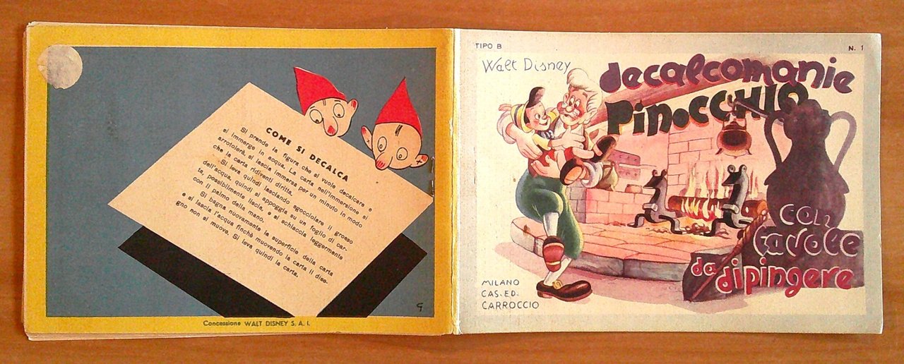 DECALCOMANIE PINOCCHIO con Tavole da dipingere, anni '40