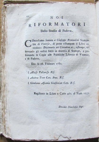 DIZIONARIO DEL CITTADINO O SIA RISTRETTO STORICO, TEORICO E PRATICO …