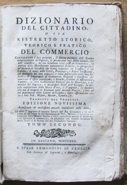 DIZIONARIO DEL CITTADINO O SIA RISTRETTO STORICO, TEORICO E PRATICO …