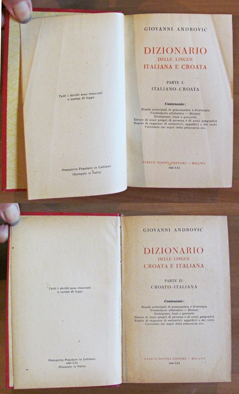 DIZIONARIO DELLE LINGUE ITALIANA E CROATA - 2 Volumi Compl. …
