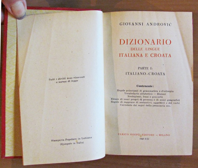DIZIONARIO DELLE LINGUE ITALIANA E CROATA - 2 Volumi Compl. …