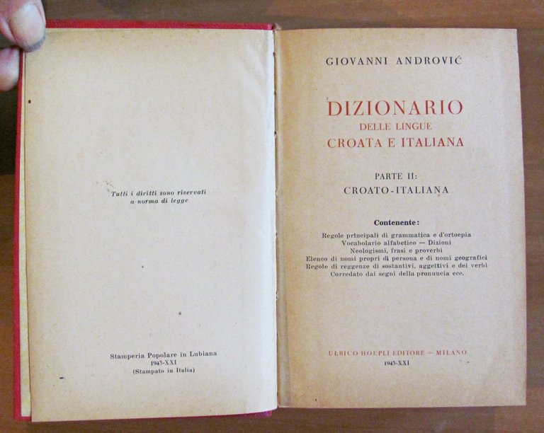 DIZIONARIO DELLE LINGUE ITALIANA E CROATA - 2 Volumi Compl. …