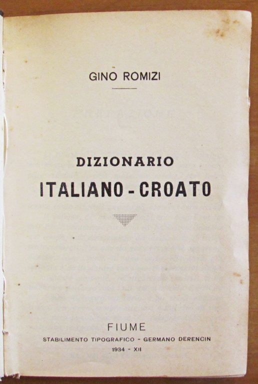 DIZIONARIO ITALIANO - CROATO, 1934