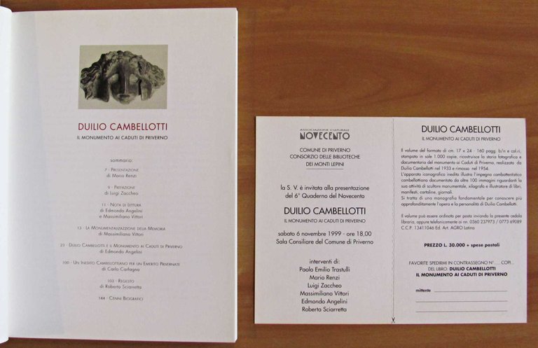 DUILIO CAMBELLOTTI - Il Monumento ai Caduti di Priverno, 1999