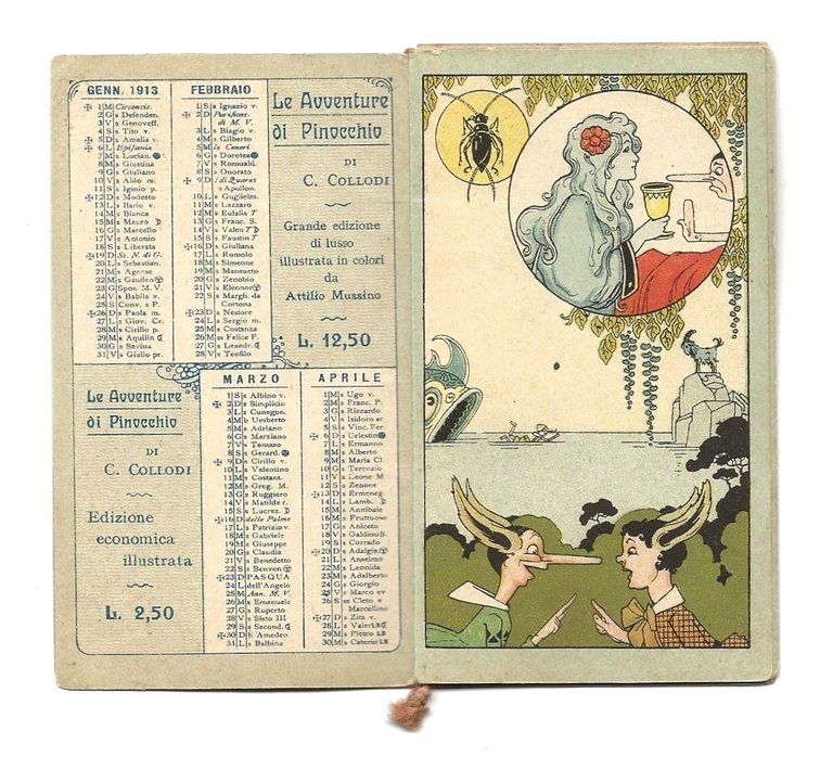FANTASIA Calendarietto da Barbiere, 1913 - ill RUBINO con PINOCCHIO
