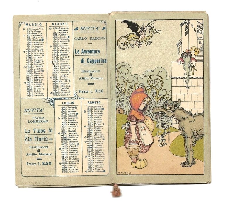 FANTASIA Calendarietto da Barbiere, 1913 - ill RUBINO con PINOCCHIO
