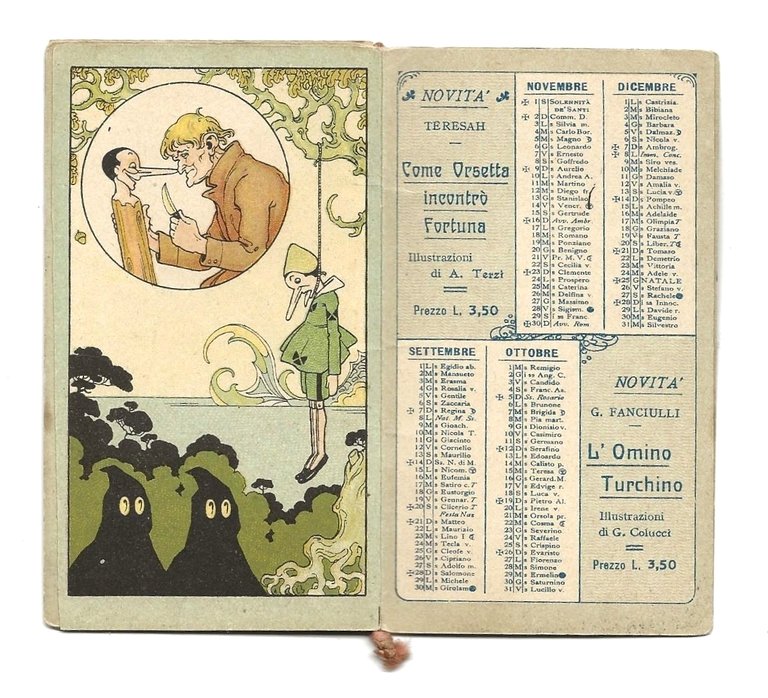 FANTASIA Calendarietto da Barbiere, 1913 - ill RUBINO con PINOCCHIO