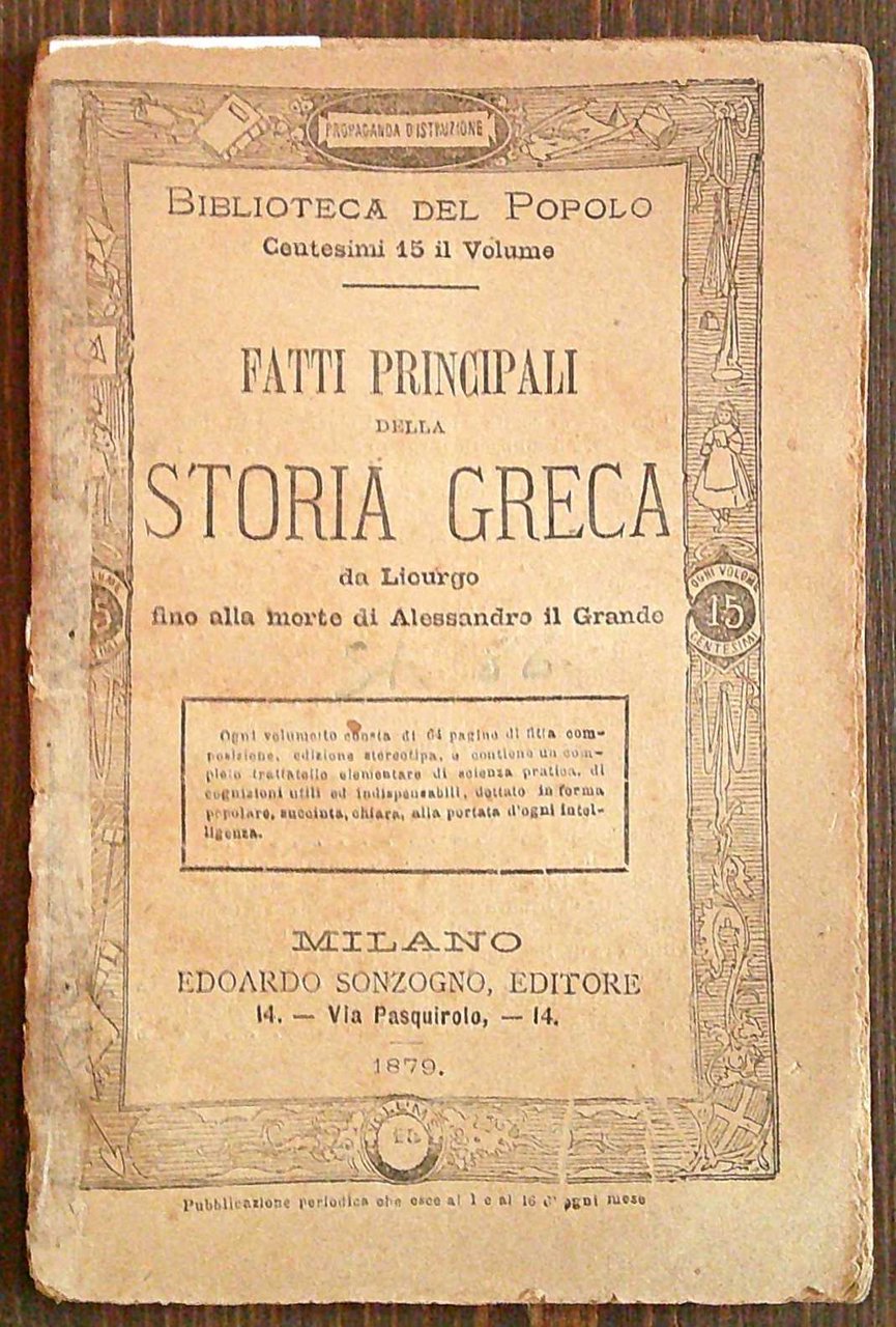 FATTI PRINCIPALI DELLA STORIA GRECA - Biblioteca del Popolo, 1879