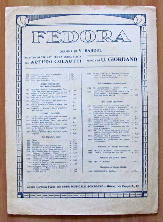 FEDORA - PEZZI STACCATI PER PIANOFORTE