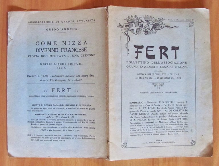 FERT Bollettino dell'Associazione Oriundi Savoiardi e Nizzardi Italiani, 1941