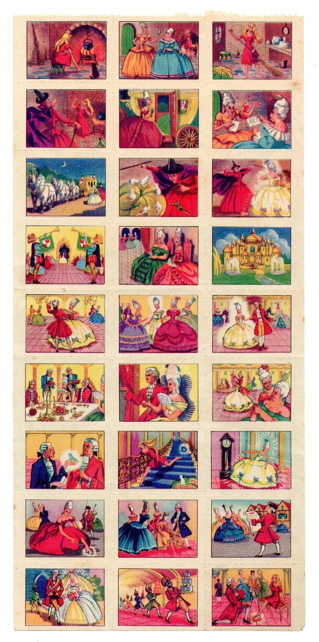Foglio di 27 DECALCOMANIE CENENRENTOLA Cinderella, anni '40 - RARO