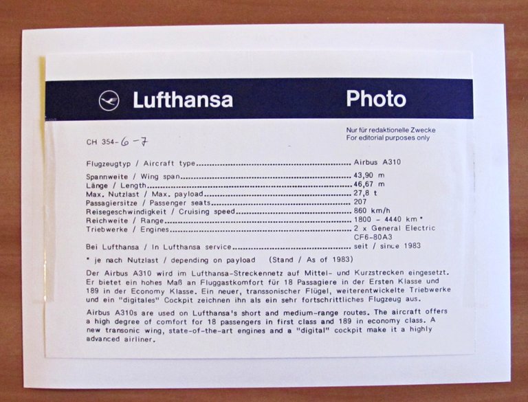 FOTO Archivio AEREO LUFTHANSA A310