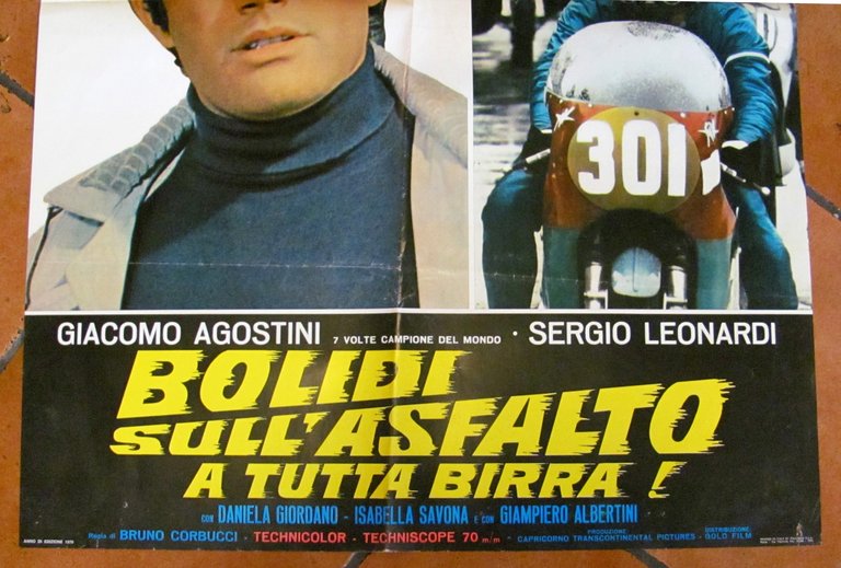 Fotobusta BOLIDI SULL'ASFALTO A TUTTA BIRRA, 1970 con AGOSTINI (Campione …