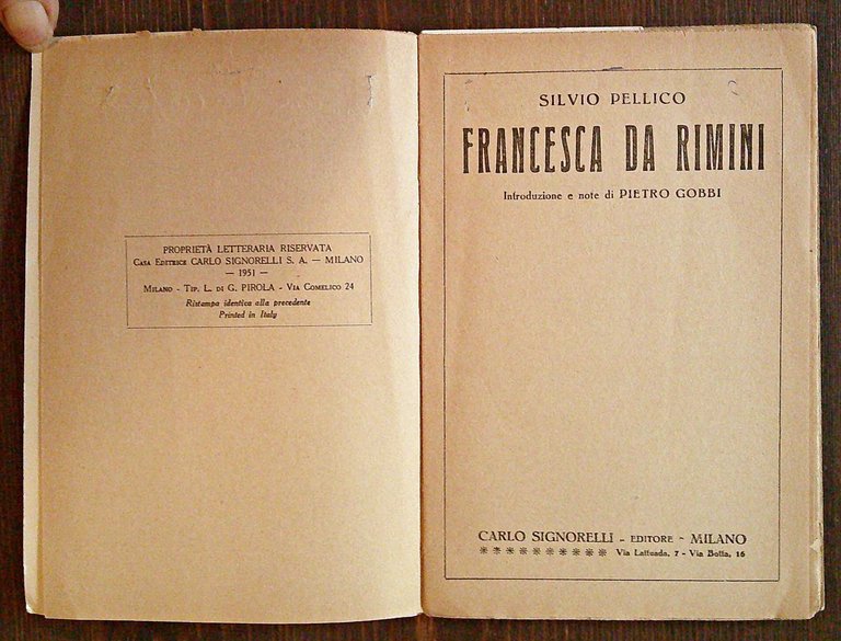 FRANCESCA DA RIMINI - Biblioteca di Letteratura, 1951