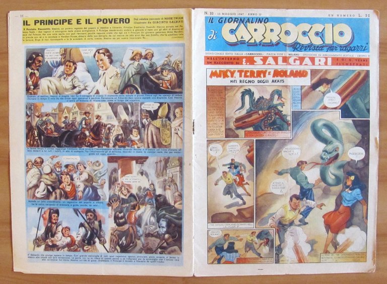 GIORNALINO di CARROCCIO N.10, 1947 - SALGARI e MACARIETTO con …
