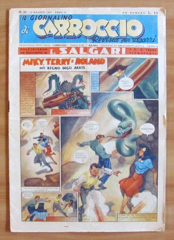 GIORNALINO di CARROCCIO N.10, 1947 - SALGARI e MACARIETTO con …