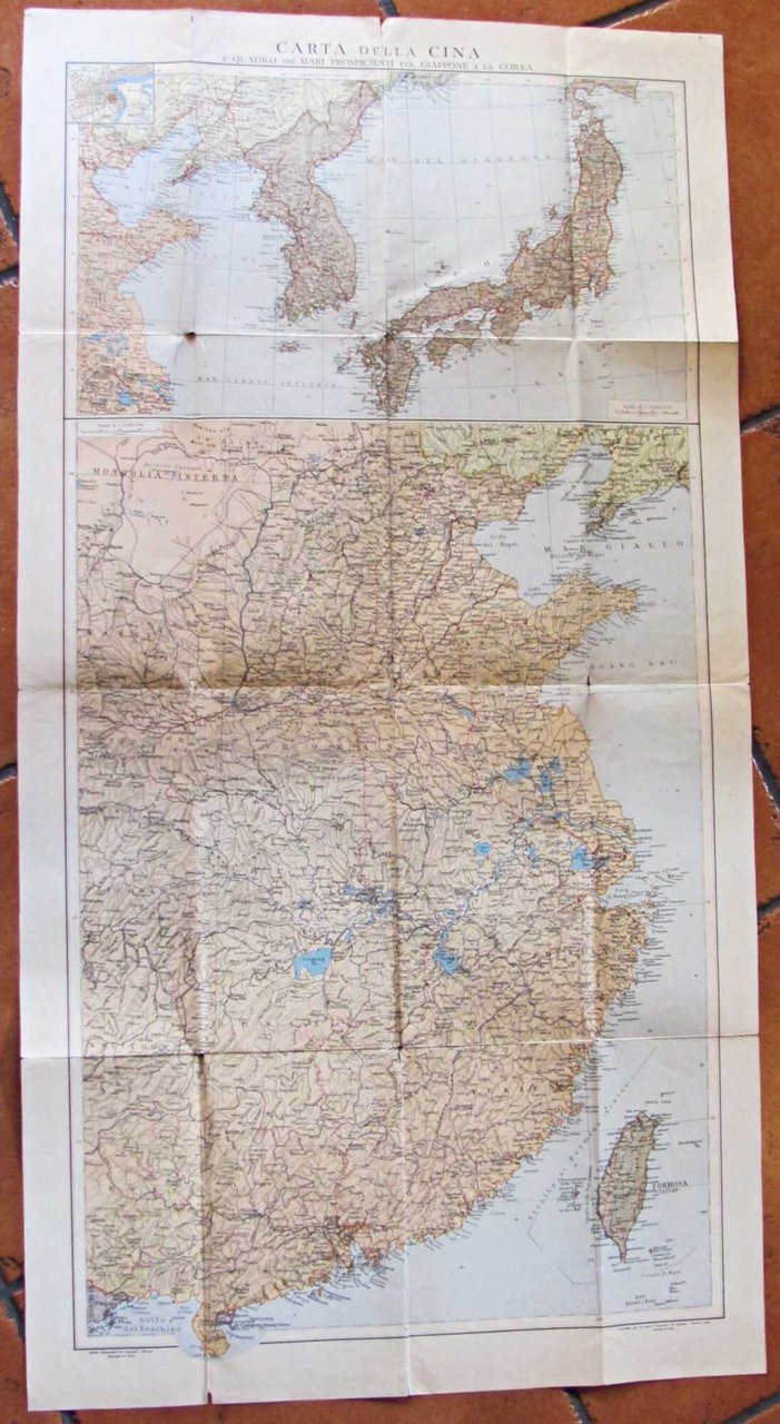 GRANDE CARTINA Fisica della CINA GIAPONE KOREA TAIWAN, 1937